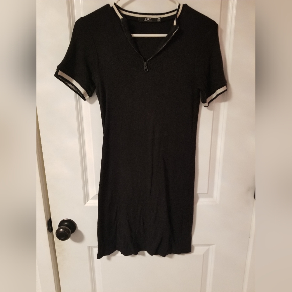 Obey Black Bodycon Dress w/ Zipper
